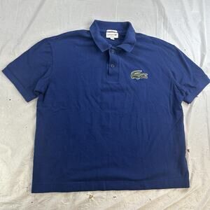 Lacoste Polo Shirt Mens Medium Navy Blue Big Croc Patch Cotton Logo